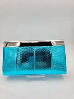 Jimmy Choo Cayla Metallic Snakeskin Clutch in Turquoise